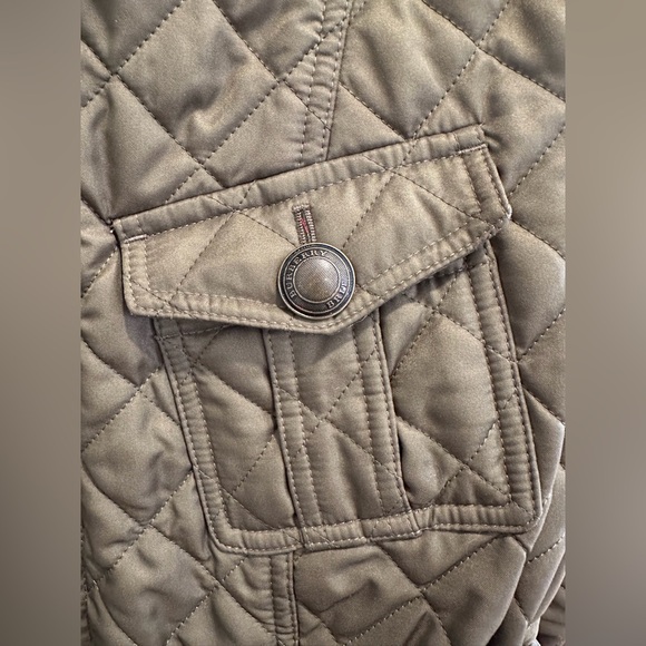 Burberry Brit Women’s Olive Green QuiltedJacket Belted Check Lining Size L - Picture 3 of 8